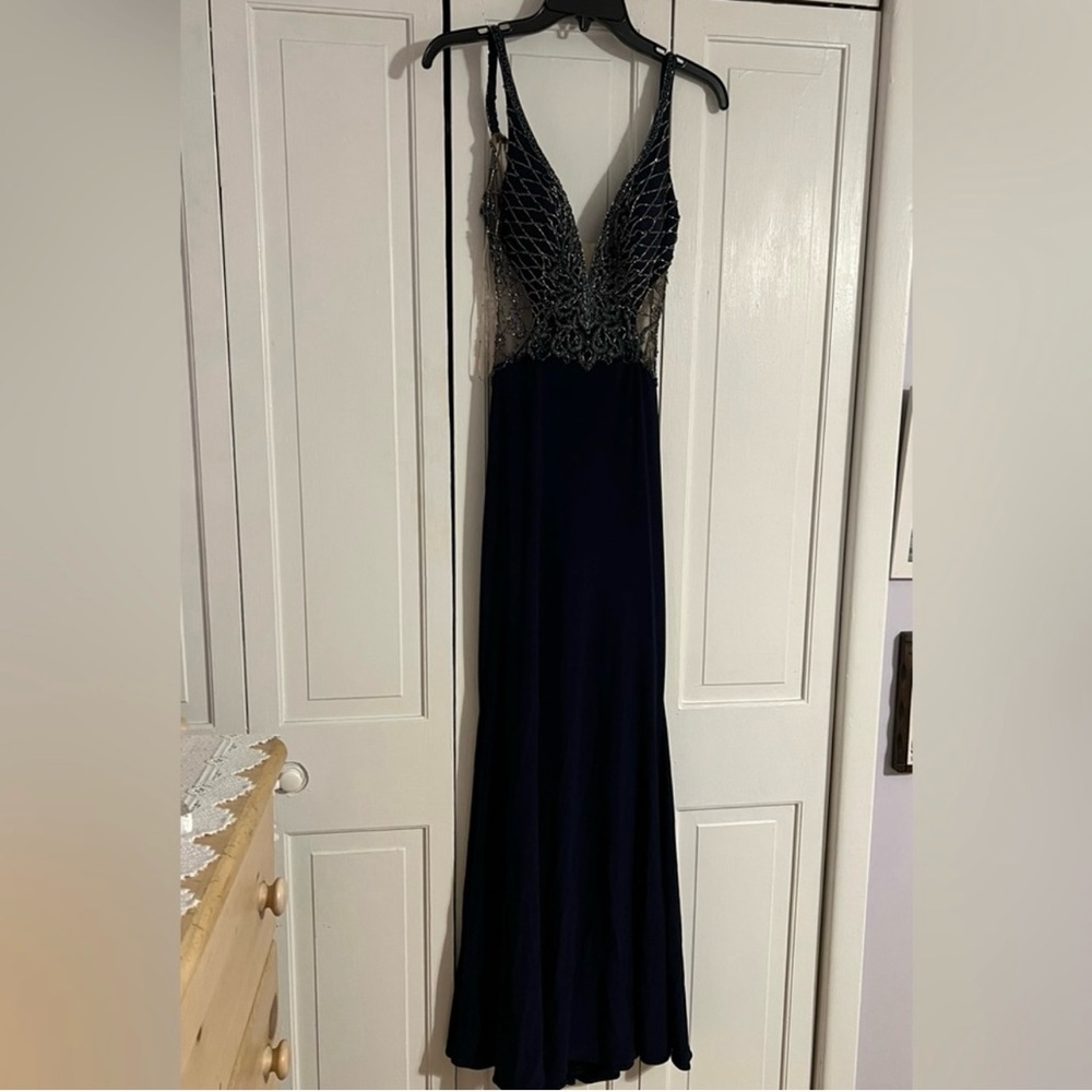 Faviana Navy Blue Prom Dress
